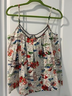 C White Floral Bird Print Camisole
